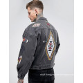 Denim Oversized Jacket with Embroidery in Washed Black